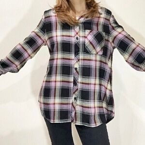 🏝️Beachlunchlounge Pink/Navy/White Plaid Blouse- Medium